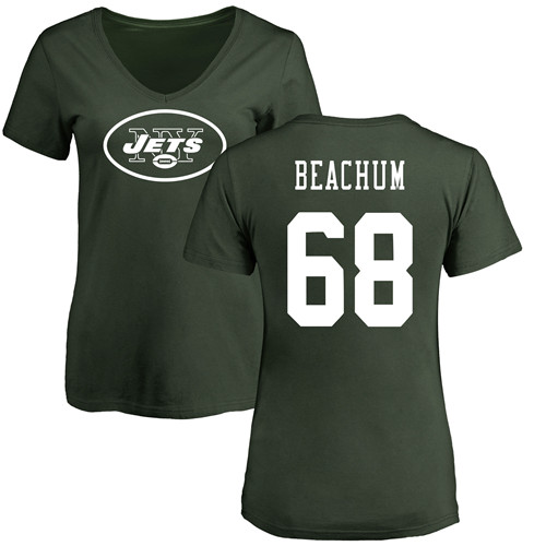 New York Jets Green Women Kelvin Beachum Name and Number Logo NFL Football #68 T Shirt->women nfl jersey->Women Jersey